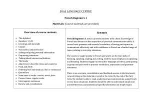 French Beginners 1 (course contents and synopsis)