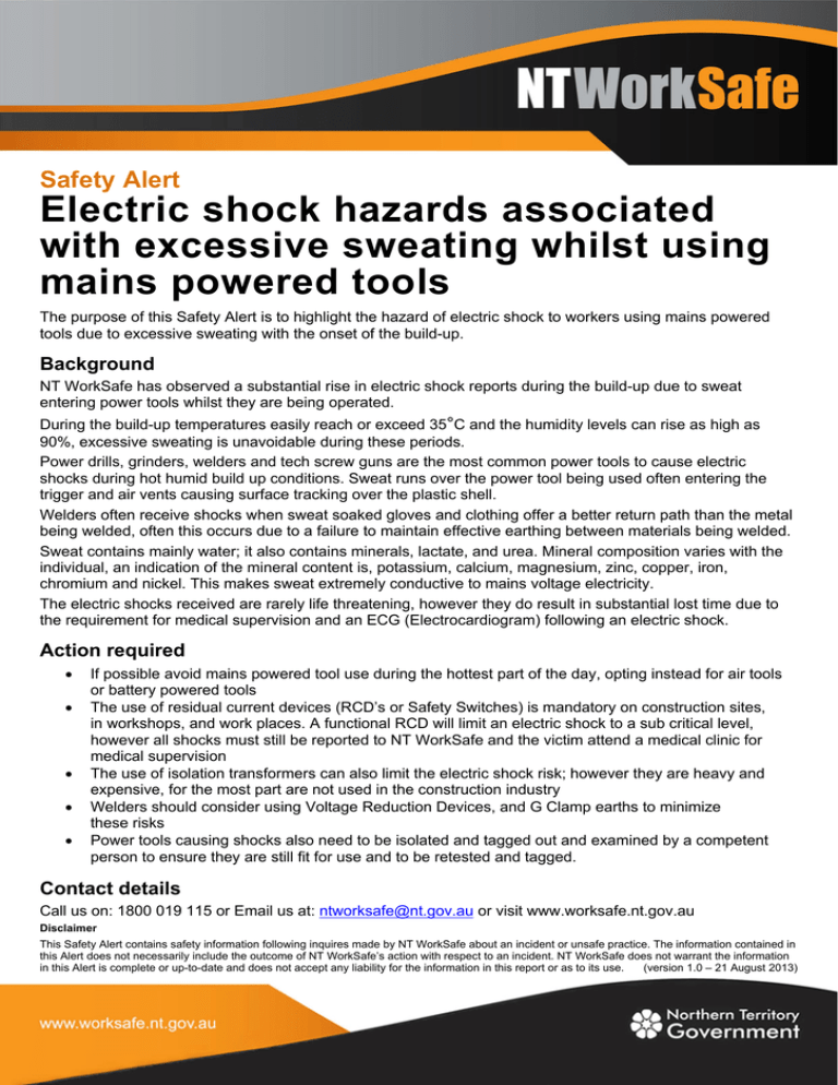 Safety alert Electric shock hazards associated with