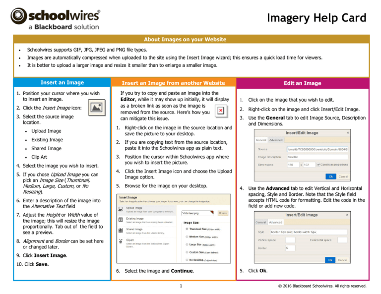Imagery Help Card Schoolwires© Help Resources