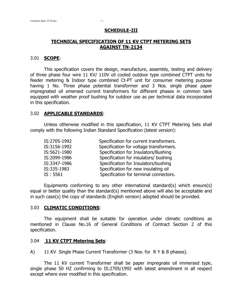 SCHEDULEIII TECHNICAL SPECIFICATION OF 11 KV CTPT