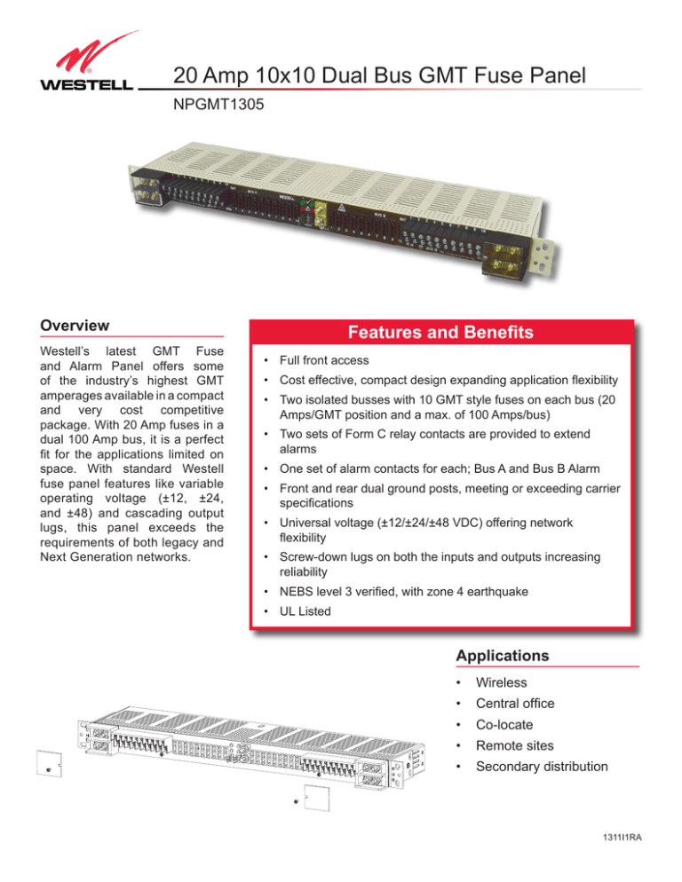 20 Amp 10x10 Dual Bus GMT Fuse Panel
