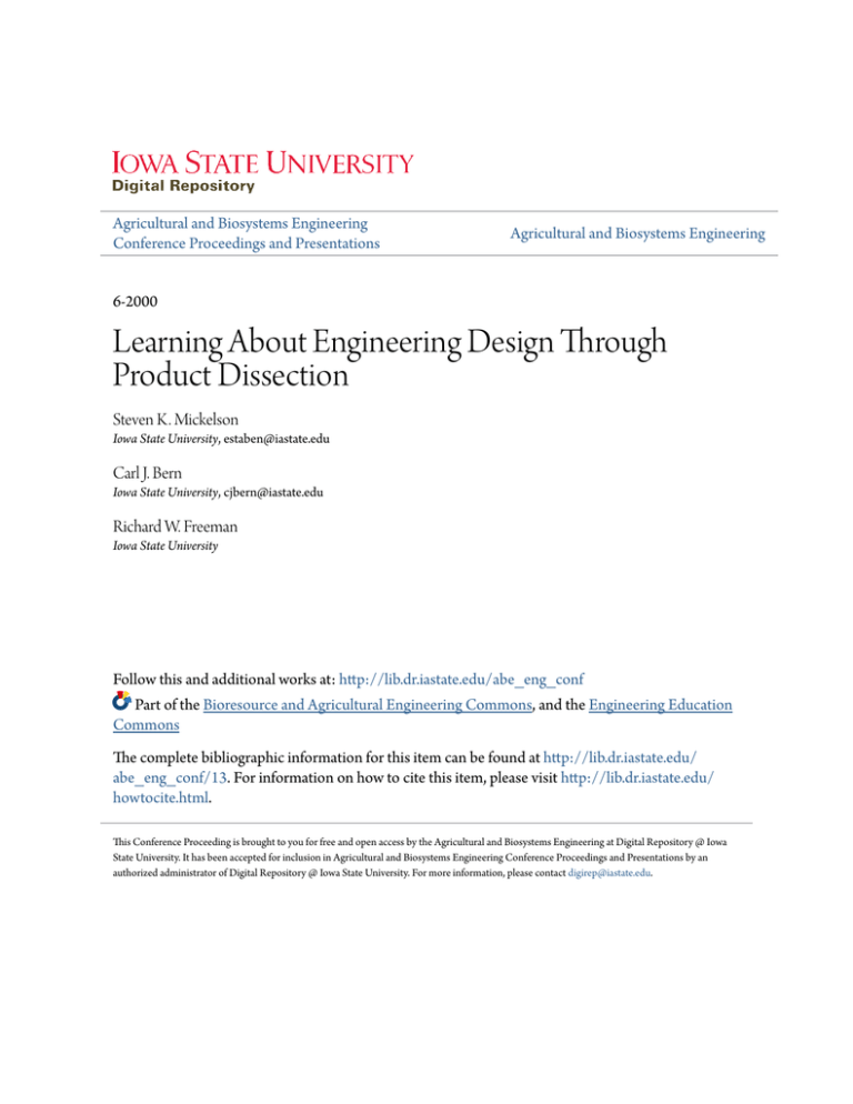 Learning About Engineering Design Through Product Dissection