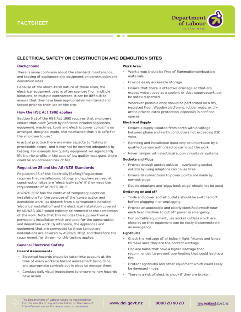 Electrical Safety on Construction and Demolition Sites