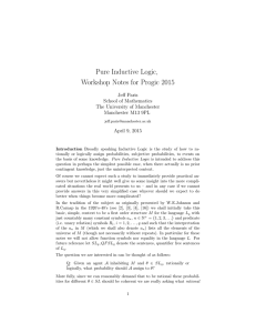 Pure Inductive Logic, Workshop Notes for Progic 2015