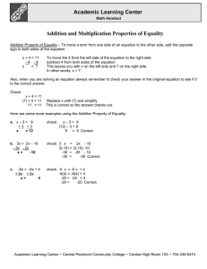 Addition and Multiplication Properties of Equality
