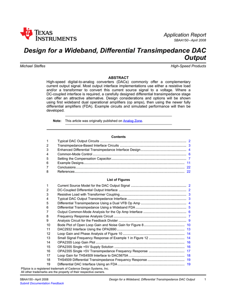 Design for a Wideband Differential Transimpedance DAC Output
