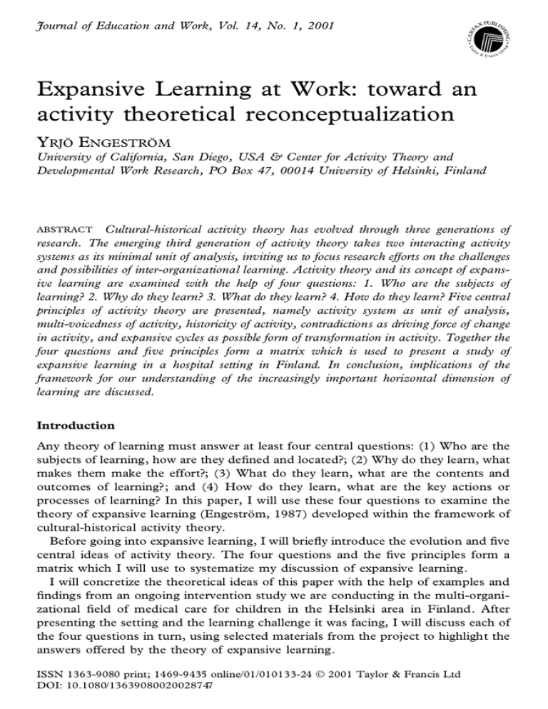 Expansive Learning at Work: toward an activity theoretical