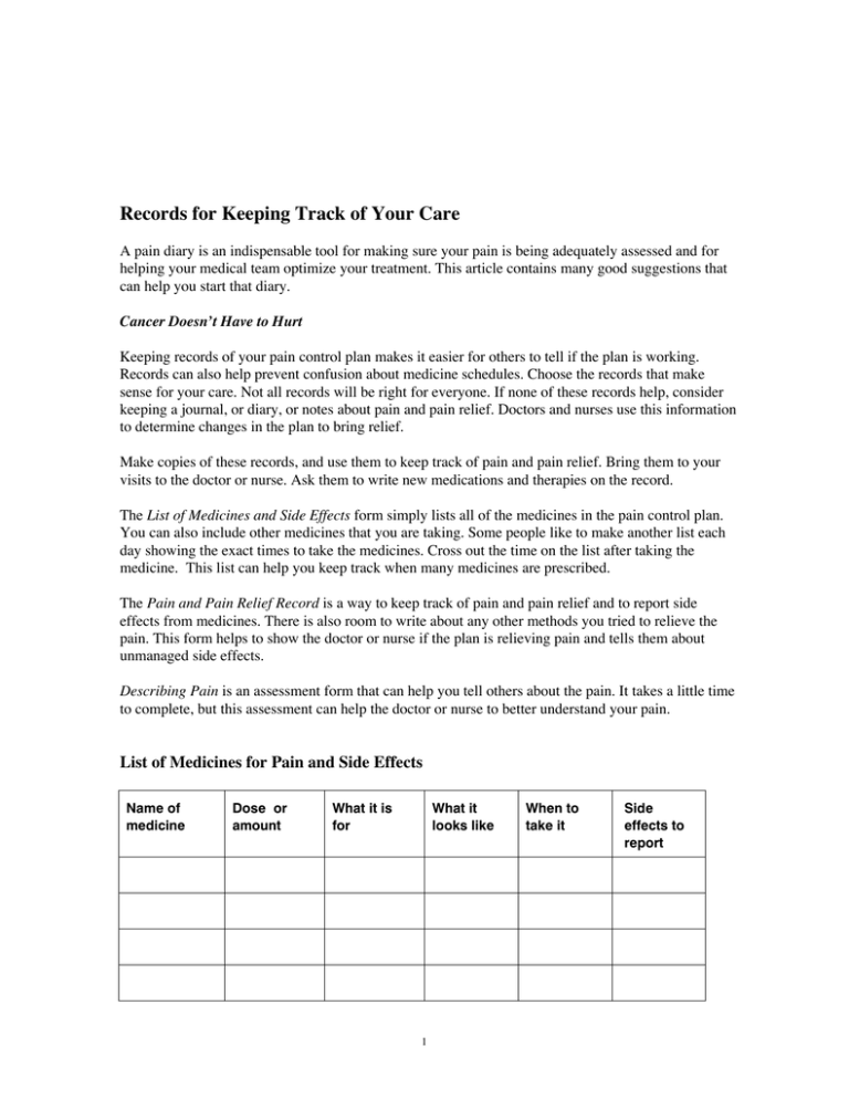 Records for keeping track of your care