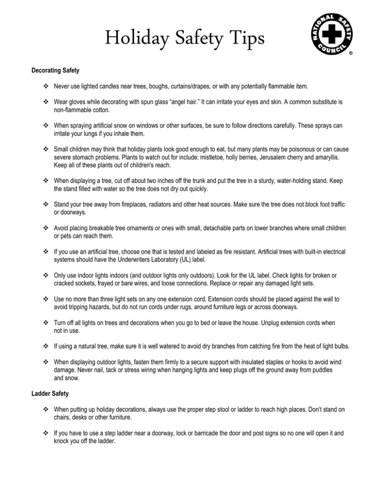 Holiday Safety Tips National Safety Council