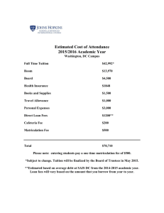 Estimated Cost of Attendance 2015/2016 Academic Year