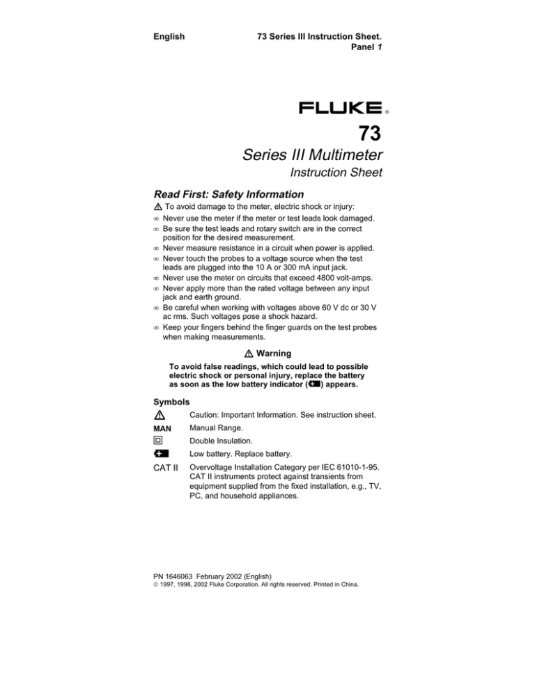 Fluke 73 Multimeter