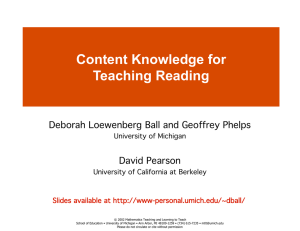 Content Knowledge for Teaching Reading