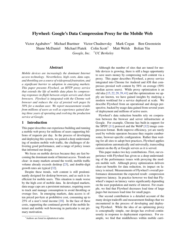 Flywheel Google`s Data Compression Proxy for the