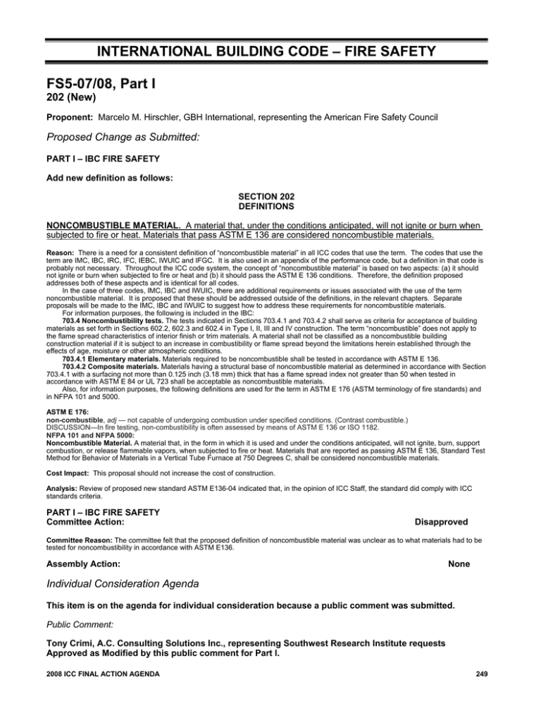 INTERNATIONAL BUILDING CODE FIRE SAFETY FS5