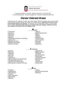 Career Interest Areas Worksheet - NIU Career Services