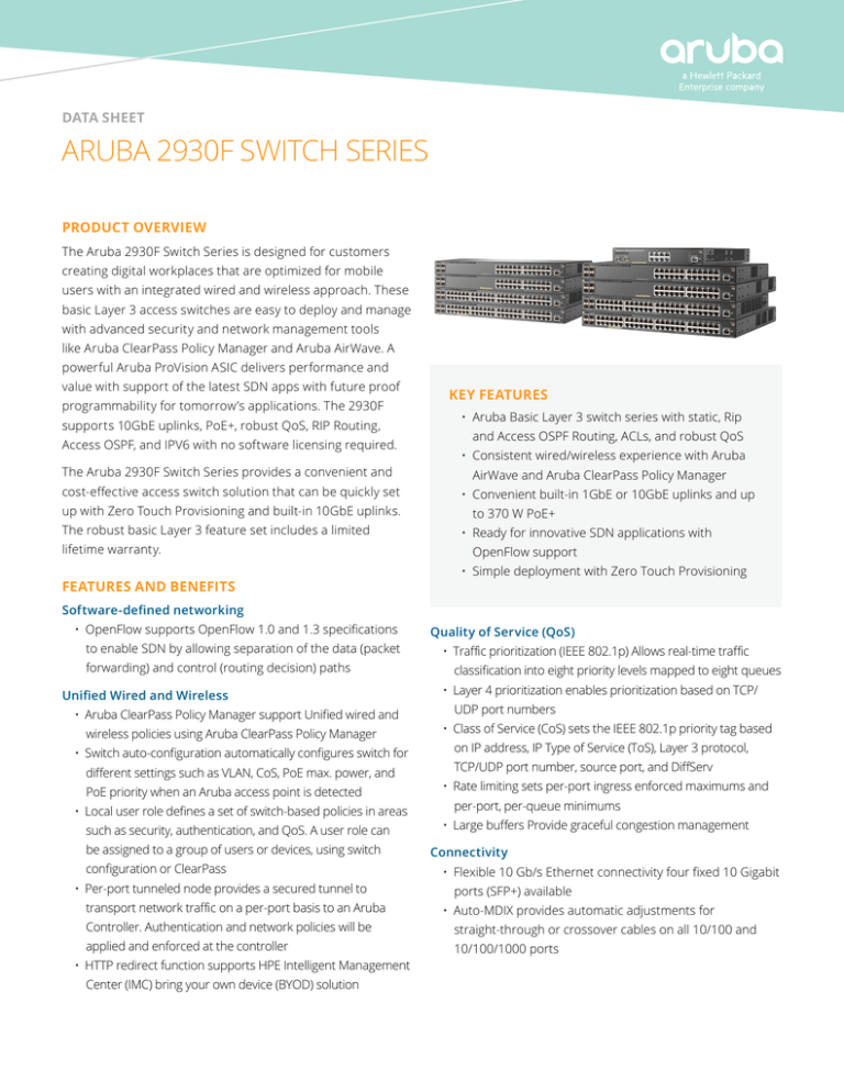 aruba 2930f switch series