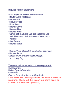 Required Hockey Equipment •CSA Approved Helmet with Facemask