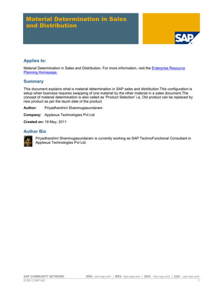 What Is The Use Of Material Determination In Sap Sd