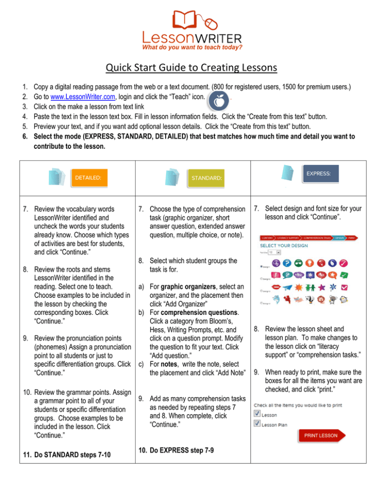 Quick Start Guide to Creating Lessons