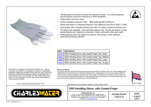72610.E ESD Handling Glove, with Coated Finger
