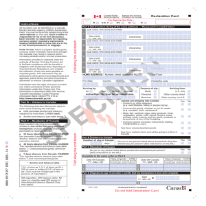 Declaration Card - Agence des services frontaliers du Canada