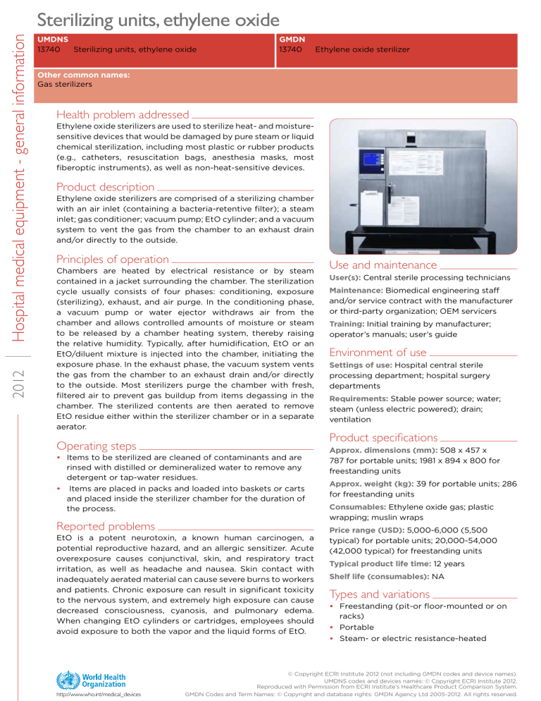 Sterilizing units, ethylene oxide