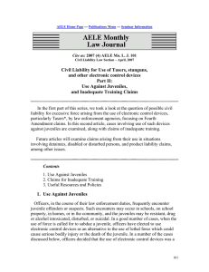 Civil Liability for Use of Tasers, stunguns, and other electronic