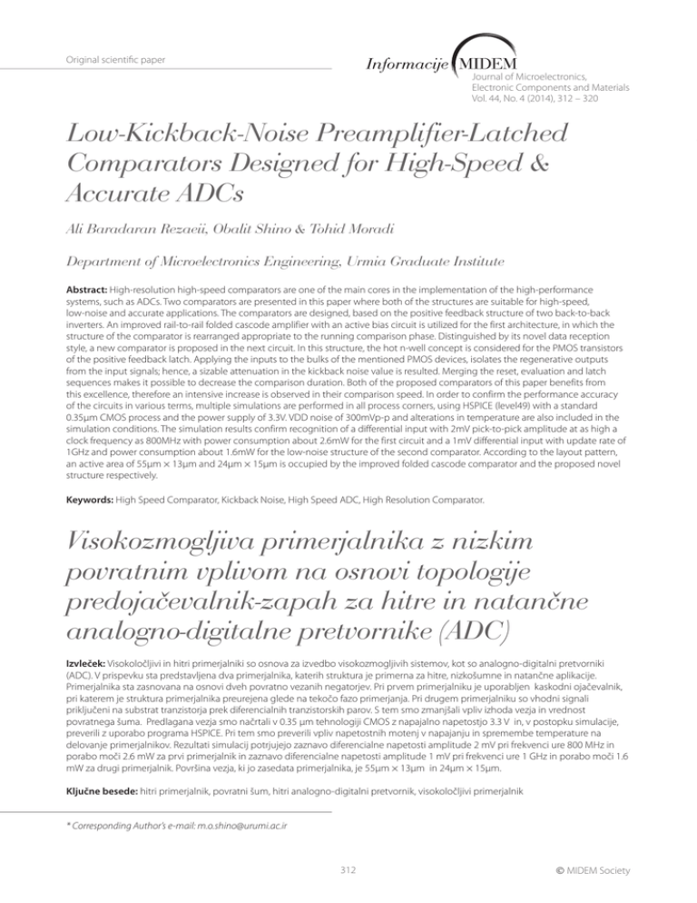 LowKickbackNoise PreamplifierLatched Comparators