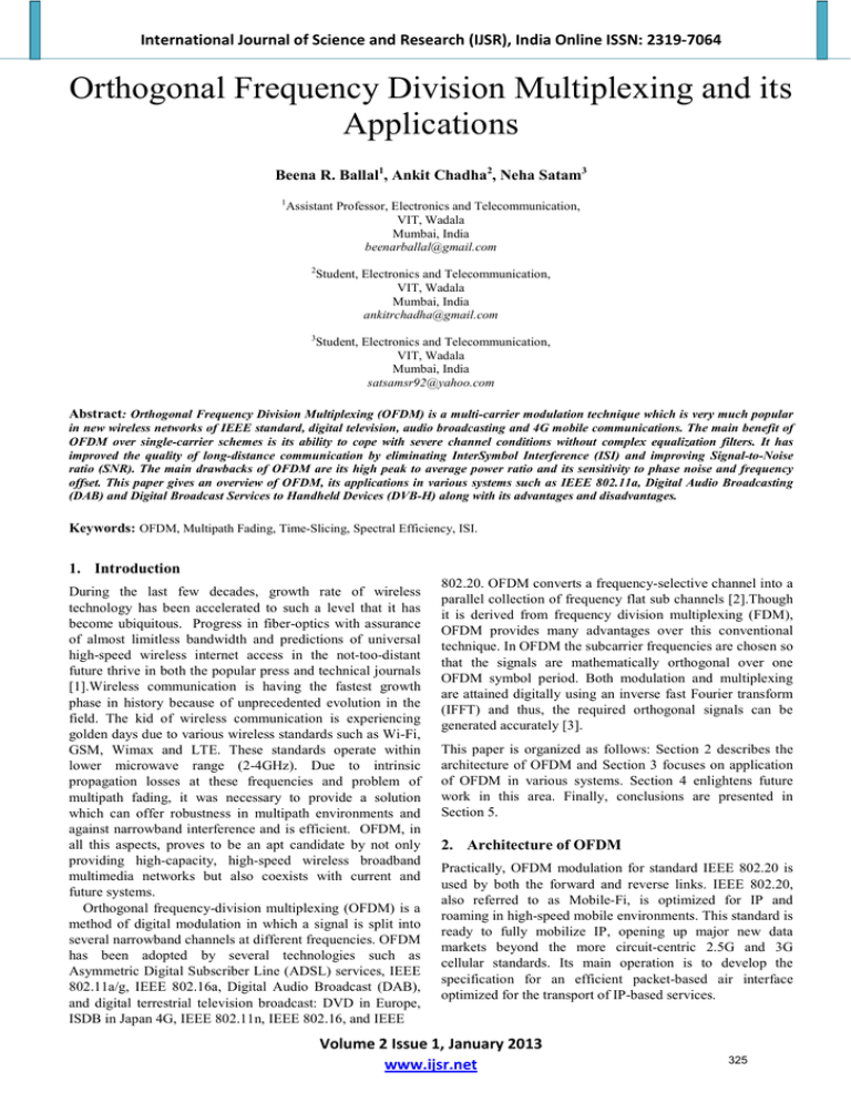 Orthogonal Frequency Division Multiplexing and its