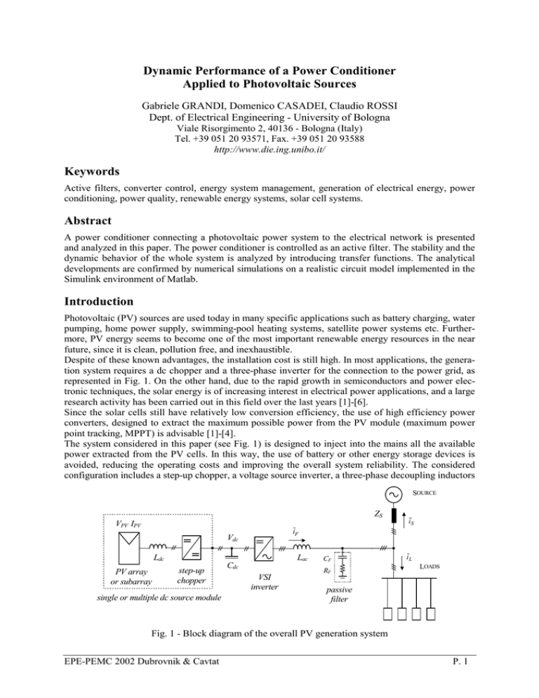 Dynamic Performance of a Power Conditioner Applied to