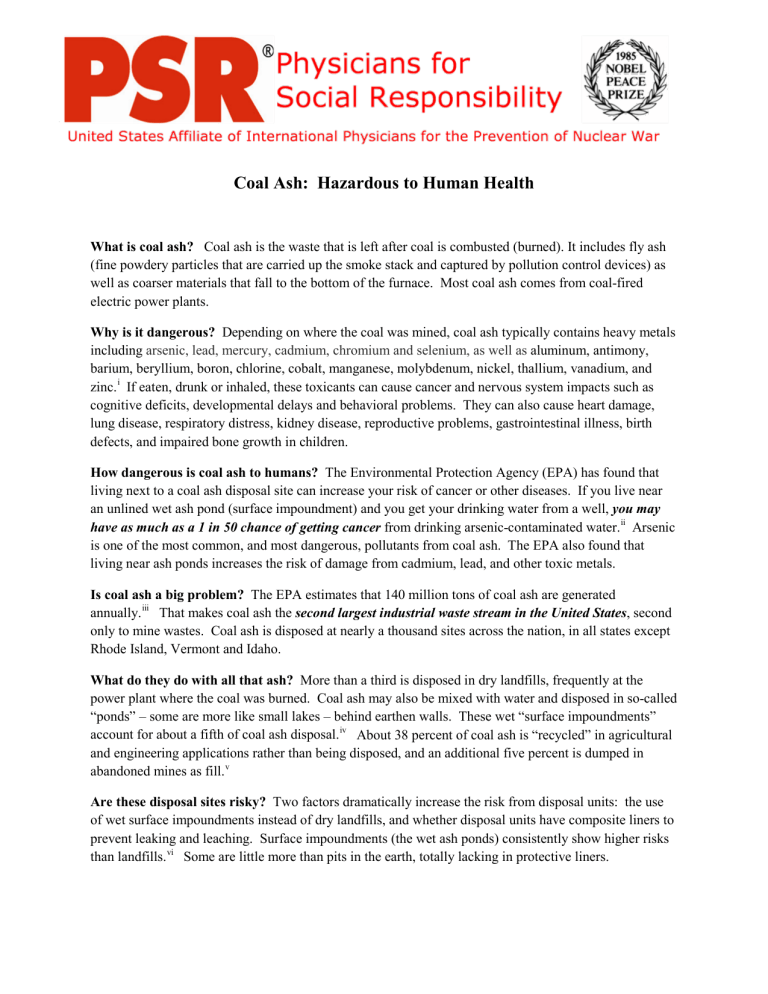 Coal Ash Hazardous to Human Health