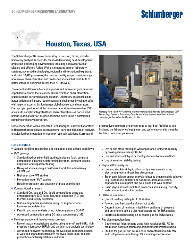 Reservoir Laboratory Houston, Texas Fluid