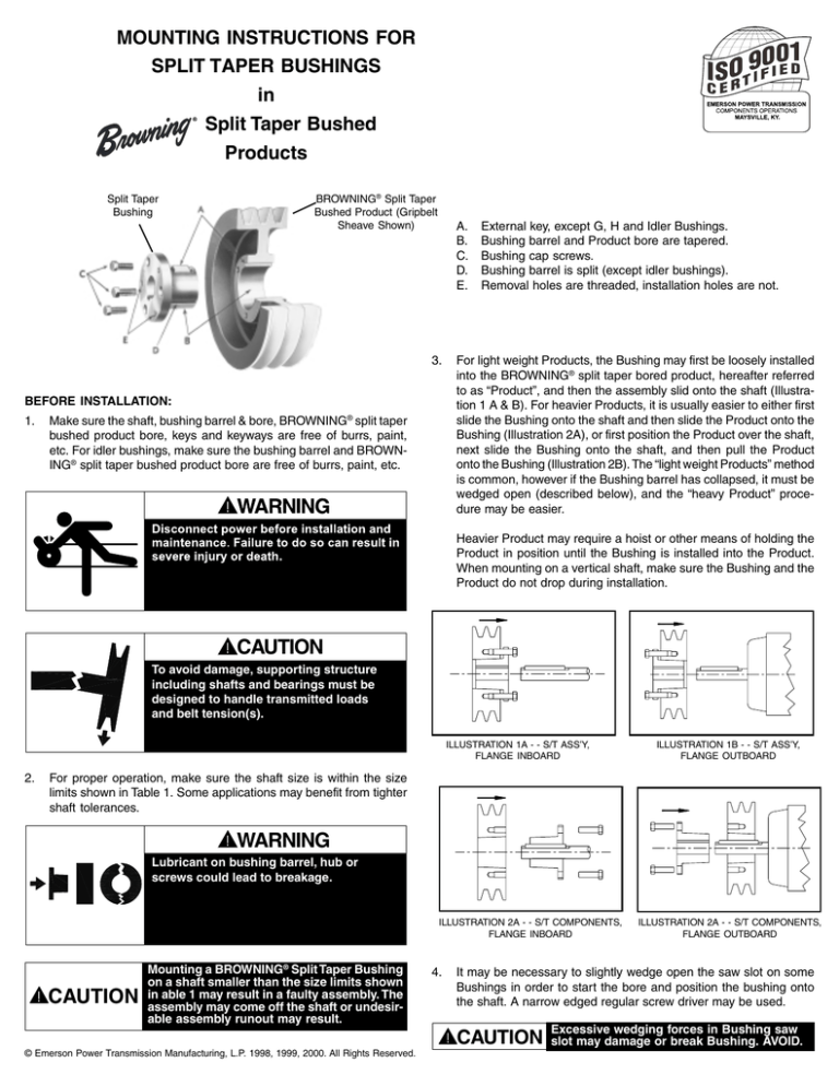 Browning Mounting Instructions for Split Taper