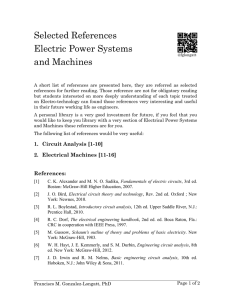 Selected References Electric Power Systems and Machines