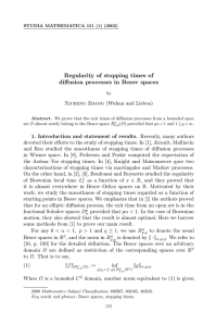Regularity of stopping times of diffusion processes in Besov spaces