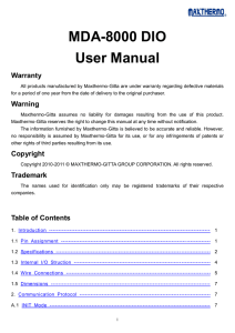 MDA-8000 DIO User Manual Warranty