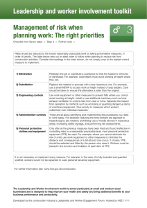 Management of risk when planning work: The right priorities