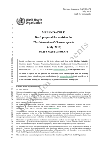 MEBENDAZOLE Draft proposal for revision for The International