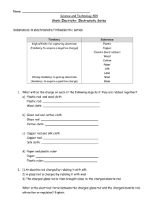 Static Electricity: Electrostatic Series Worksheet