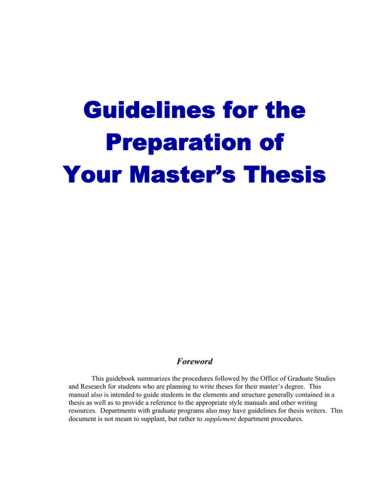 thesis preparation guidelines up