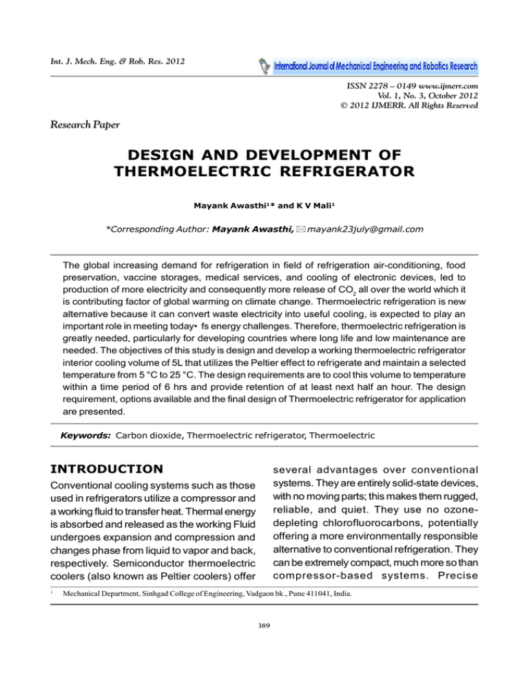 design and development of thermoelectric refrigerator