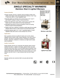 Single Specialty W armers Star Manufacturing International, Inc.