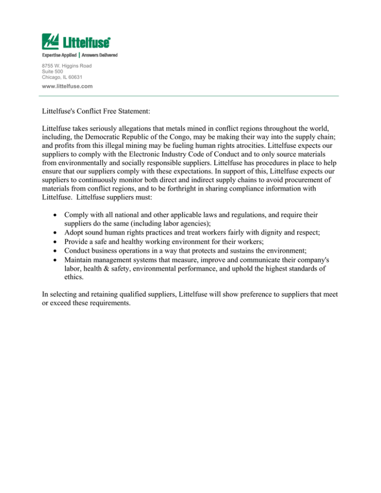 Littelfuse s Conflict Free Statement