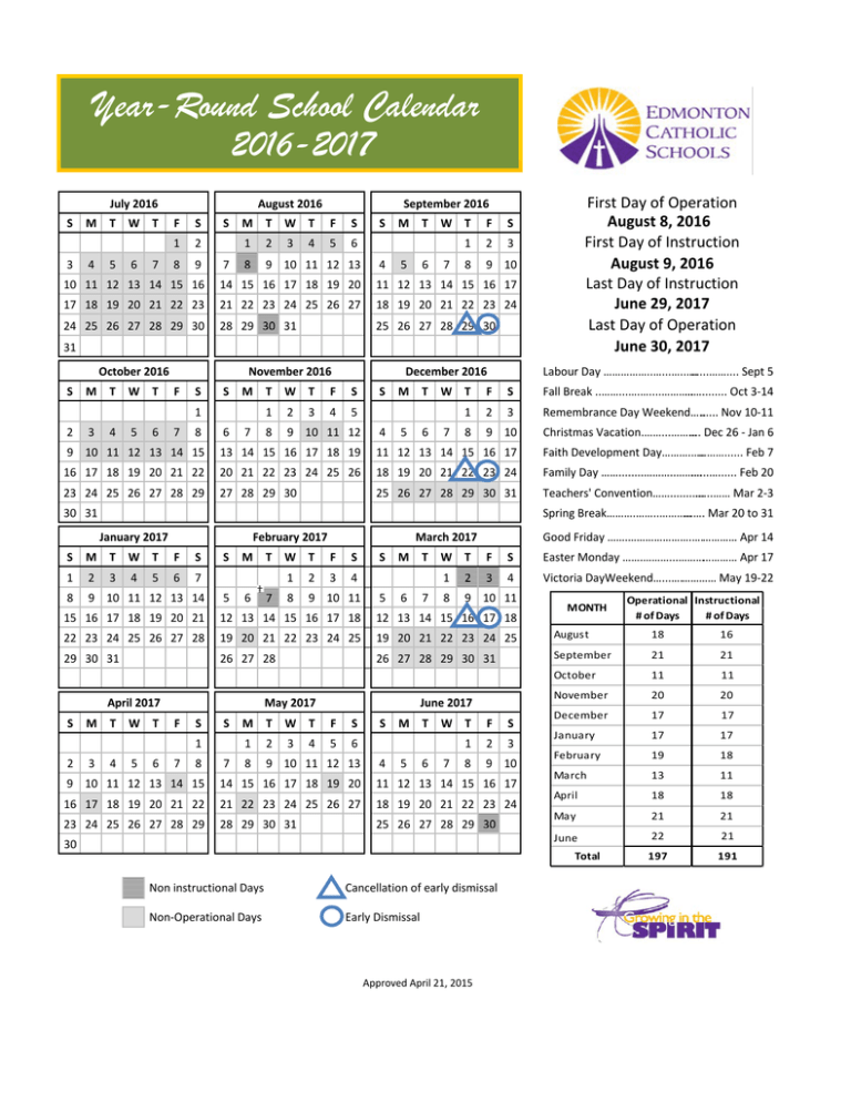 Year Round School Calendar 2016 2017