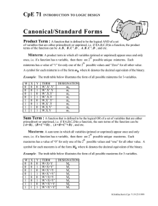 Logic Design: Canonical & Standard Forms - Minterms & Maxterms