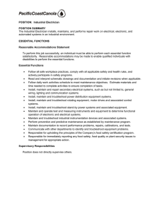 POSITION: Industrial Electrician POSITION SUMMARY The