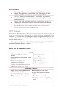 Table 14. Signs and symptoms of dysphagia243 General • Difficulty