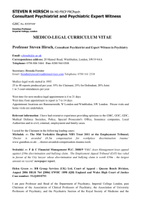 Prof Hirsch MEDICOLEGAL CURRICULUM VITAE May 2016