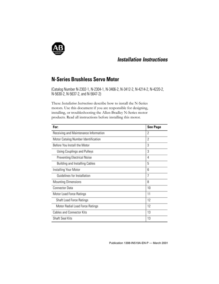 NSeries Brushless Servo Motor Installation Manual