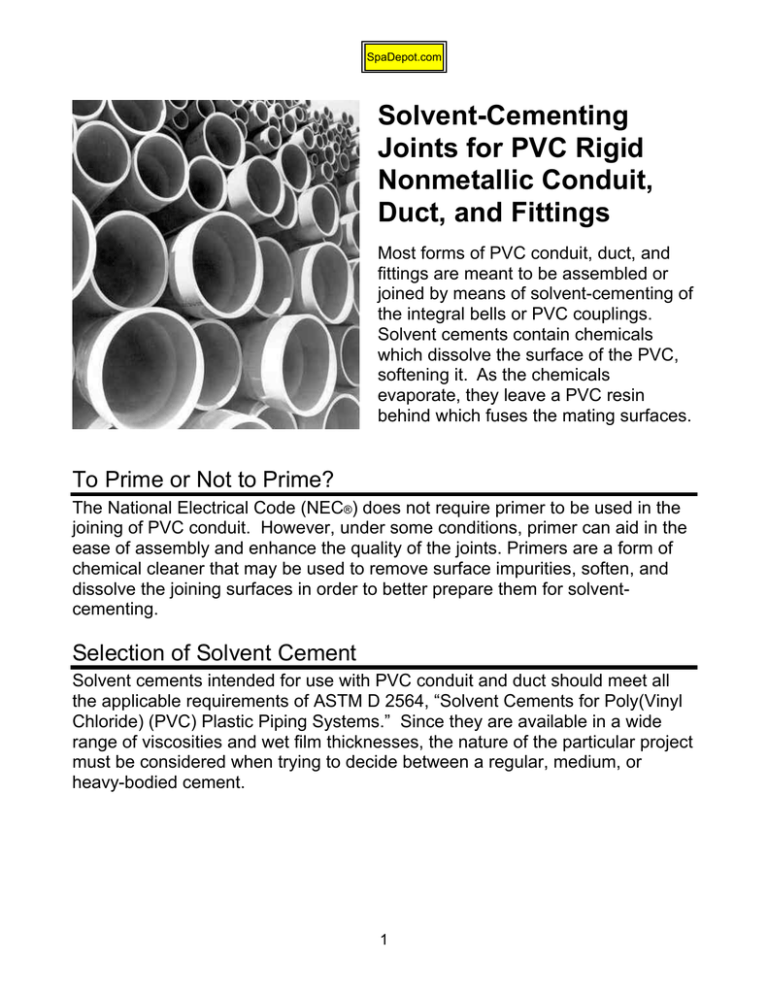 SolventCementing Joints for PVC Rigid Nonmetallic Conduit, Duct